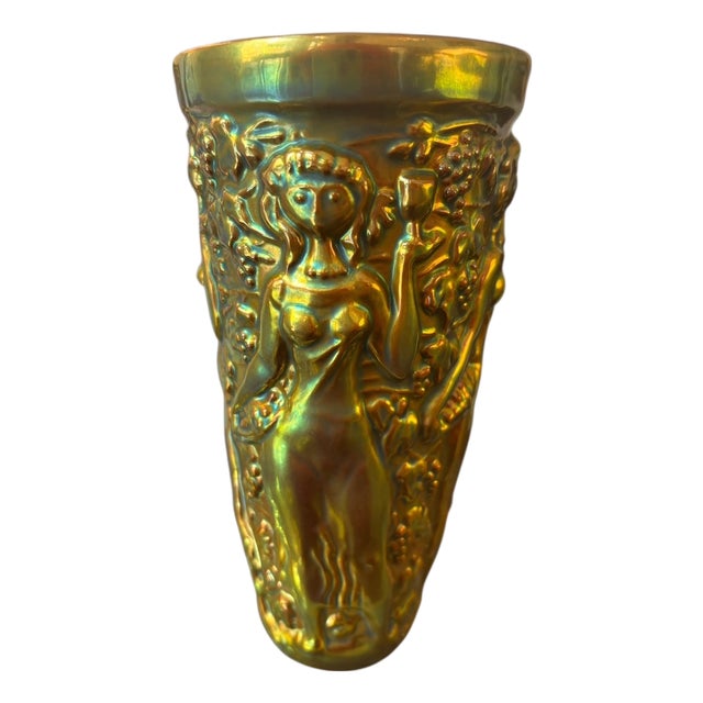 Vase with Female Figures, Wine Cups and Grapevines from Zsolnay Company, Pécs, 1950s For Sale