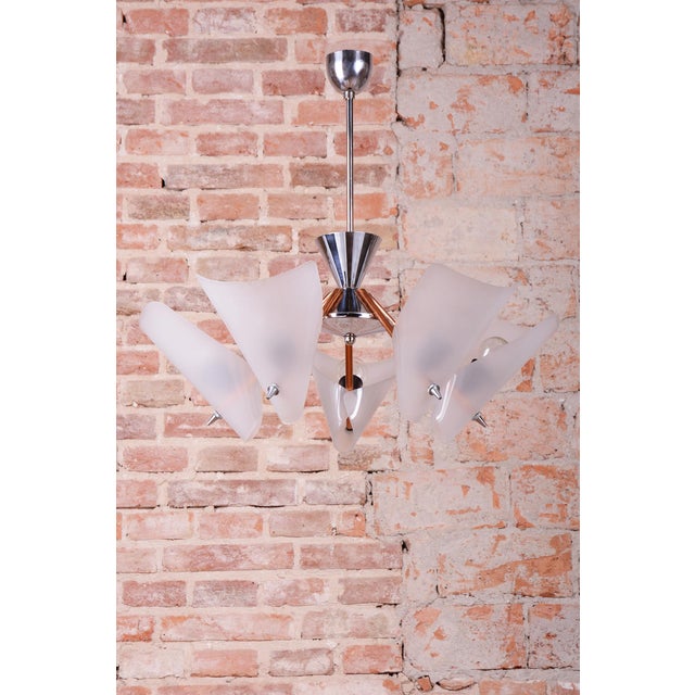 Mid-Century Copper and Chrome Chandelier from Drukov, Czech, 1960s For Sale - Image 11 of 14