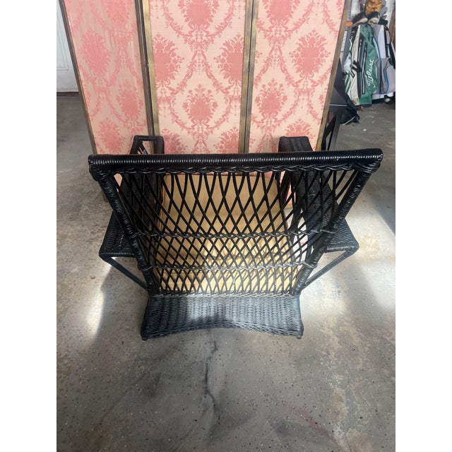 American Antique Bar Harbor Style Black Wicker Armchair-Early 1900's-Original Spring Seat For Sale - Image 3 of 13