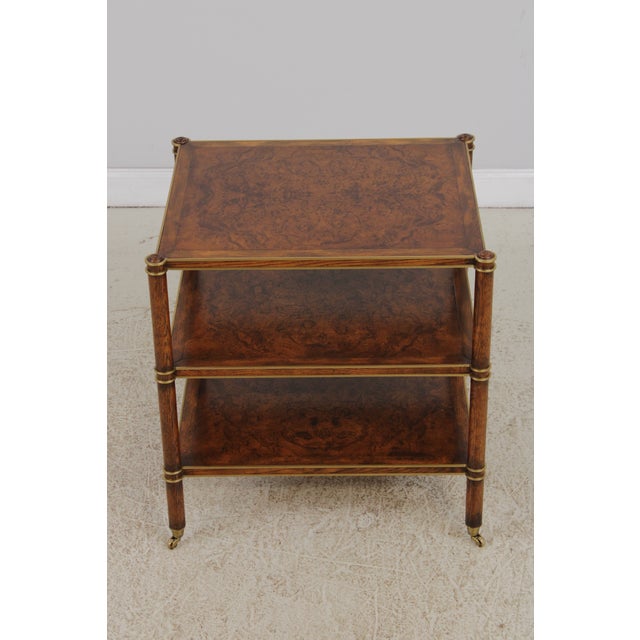 Traditional Henredon Burl Walnut 3 Tier Rolling Side Table Cart For Sale - Image 3 of 14