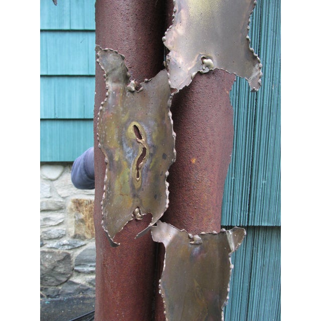 1970s Distressed Brutalist Torch Cut Steel Wall Mirror Attributed to Tom Greene, Circa 1970 For Sale - Image 5 of 14
