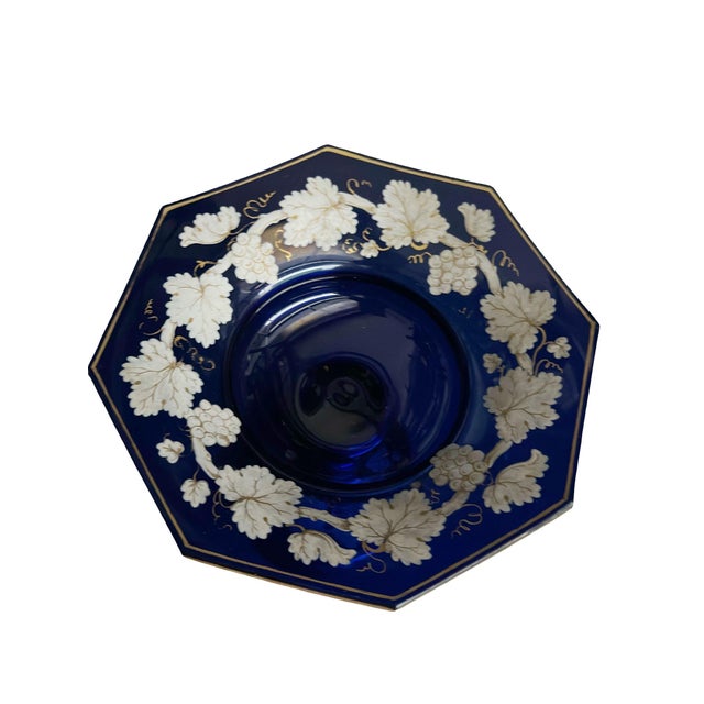 19th Century Cobalt Hand Painted Glass Compote For Sale - Image 5 of 10