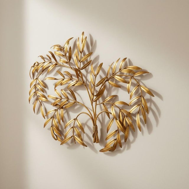 1960s 1960s Italian Gilt Metal Leaf Wall Sculpture-Hollywood Regency-MCM-Vintage-Gold For Sale - Image 5 of 10