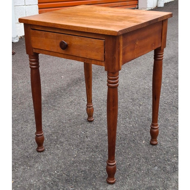 Wood Early 20th Century American Style Mixed Fruitwood Single Drawer Work Table For Sale - Image 7 of 10