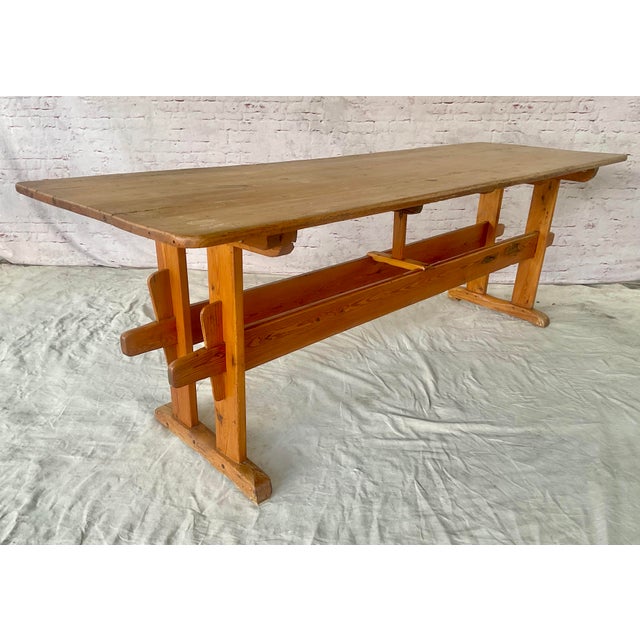 Danish Rustic Pine Dining Trestle Table, 19th Century For Sale - Image 9 of 11