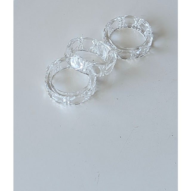 Mid century set of three mix and or match with other crystal rings. These are cut in a detailed geometric pattern, multi-...