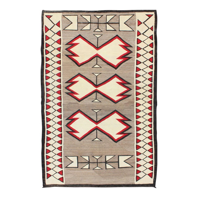 Antique Ganado Navajo Style Rug With Geometric Design in Red, Black, Ivory and Gray For Sale
