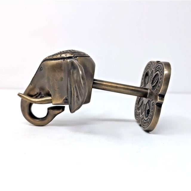 Boho Chic Cast Brass Elephant Head Wall Mount Coat Purse Hook Hanger India Boho For Sale - Image 3 of 8