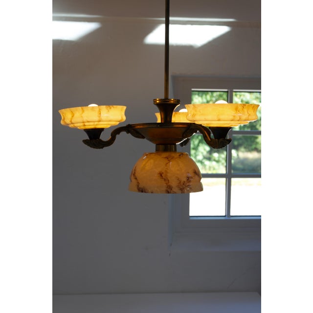Art Nouveau Danish Chandelier with Marbled Opaline Shades, 1920s For Sale - Image 9 of 18