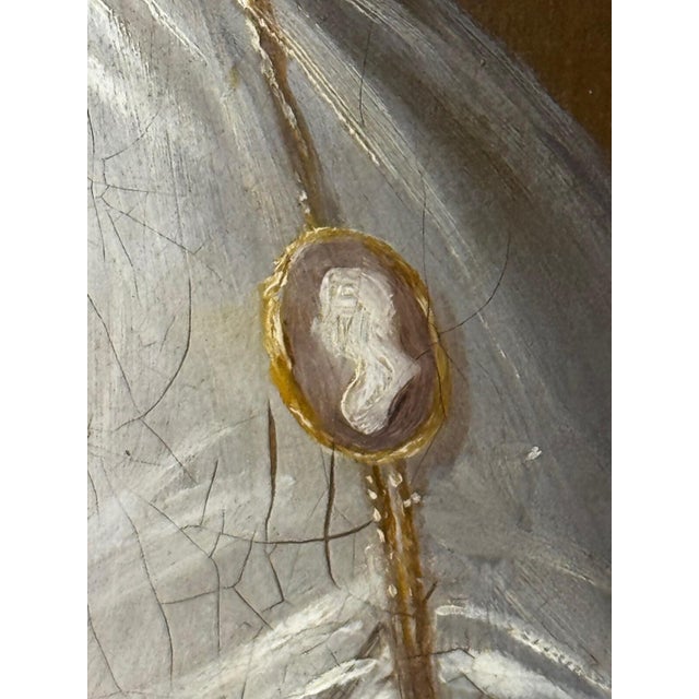 Maroon 1830s English Oil Portrait of a Woman in White, Sarah Losh Architect & Designer For Sale - Image 8 of 18