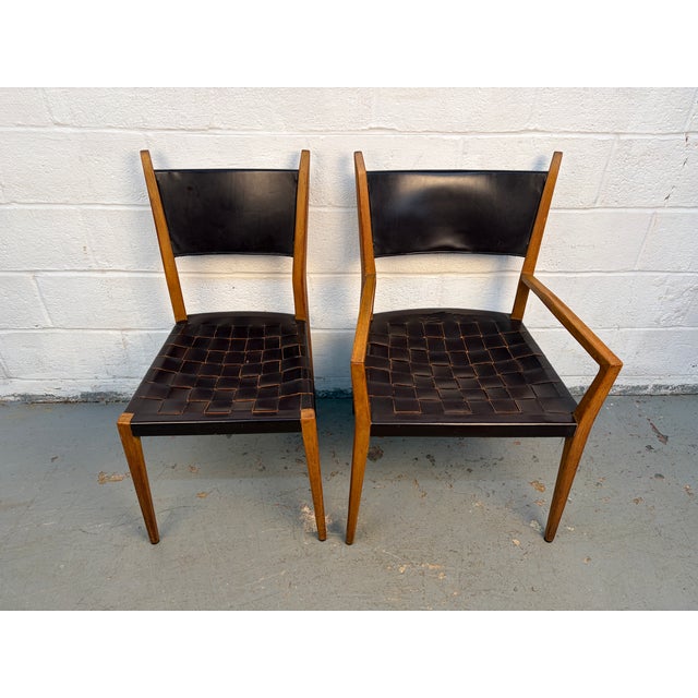 Mid 20th Century Attributed to Paul McCobb for Directional Irwin Collection Woven Leather Dinning Chairs For Sale In New York - Image 6 of 14