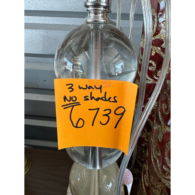 Transparent 1990s Crystal Stacked Ball Table Lamps - a Pair For Sale - Image 8 of 8