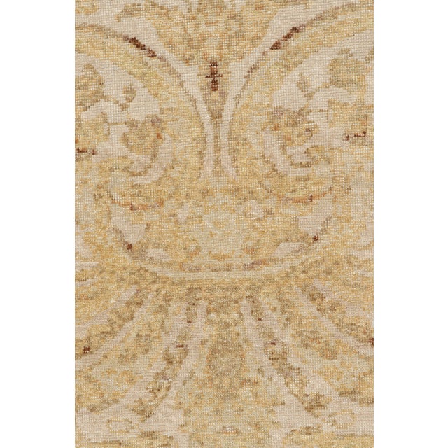 Shabby Chic Rug & Kilim’s Distressed European Rug in Beige-Brown & Gold Florals For Sale - Image 3 of 8