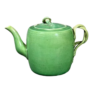 English Creamware Pottery Green Glazed Teapot & Cover, Swinton, Yorkshire