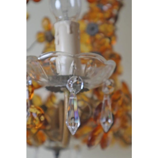 Metal Flower Basket Chandelier with Amber Color Crystals, 1950s For Sale - Image 7 of 18