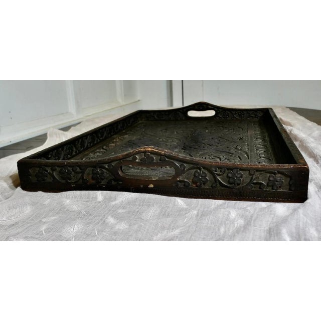 Wood Oriental Folk Art Carved Tray, 1900s For Sale - Image 7 of 10