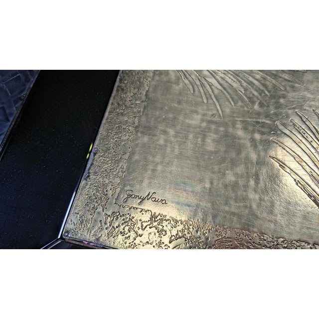 Hollywood Regency Etched Brass Coffee Table with Glass by Gony Nava, 1970s For Sale - Image 3 of 14
