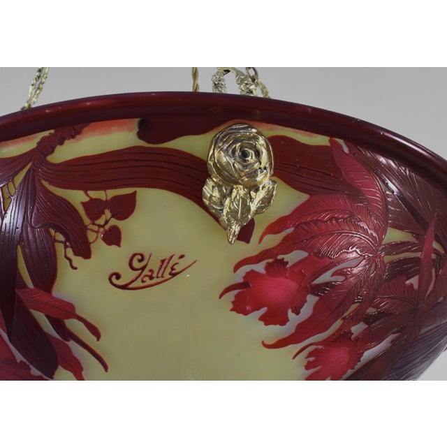 Large French Art Deco Pendant Light by Galle - 1925 Cameo Gallé Chandelier France For Sale - Image 15 of 18