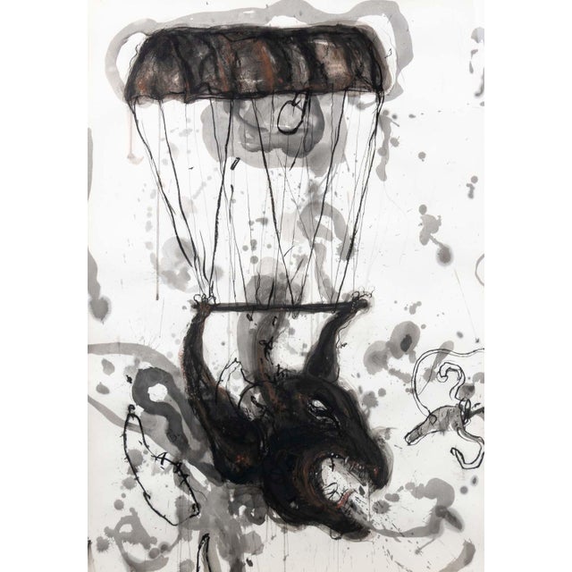 Robert Dandarov (Macedonian/American, b. 1959), "Dark Angel", Mixed Media on Paper, 1989, depicting a parachuting...