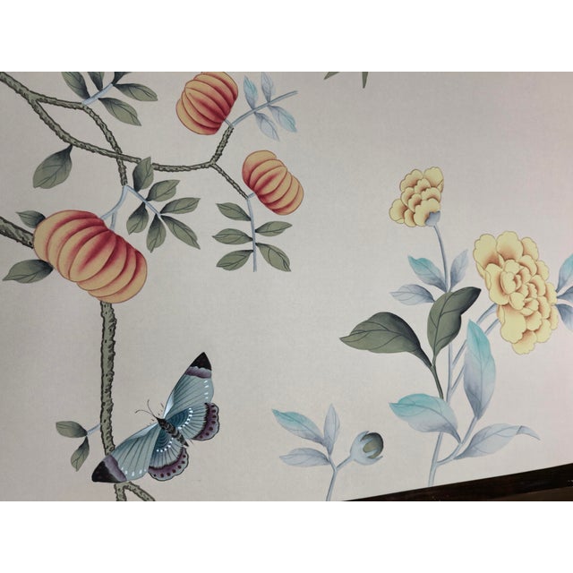 Chinoiserie Hand-Painted Chinoiserie Garden Mural | Birds, Bamboo & Peonies | Set of 3 Panels For Sale - Image 3 of 5