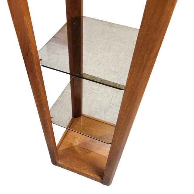 Danish Modern C1970s Teak Pillar Plant Stand Uldum Mobler Denmark With Smoke Gray Glass Shelving For Sale In Boston - Image 6 of 16