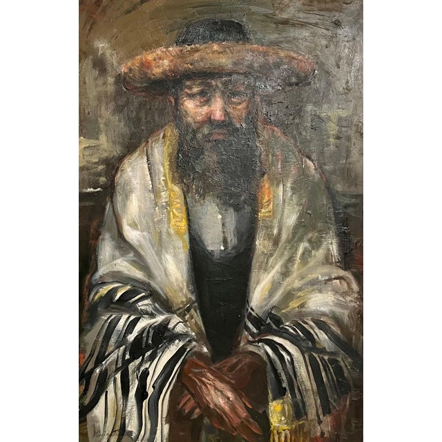 Jonah KinigsteinLarge Judaica Oil Painting Rabbi Rediscovered NY Artist Simchat Torah, c. 1950s For Sale - Image 4 of 8