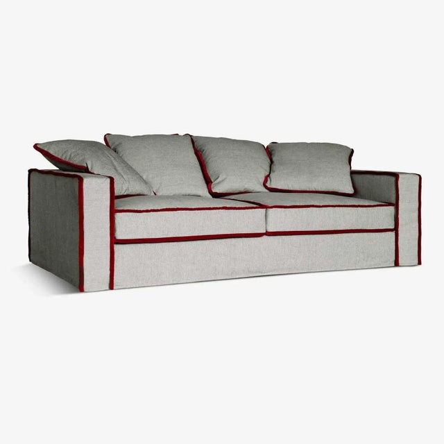 Rafaella Bio Sofa in Grey Linen & Red Velvet by D3CO For Sale - Image 4 of 11