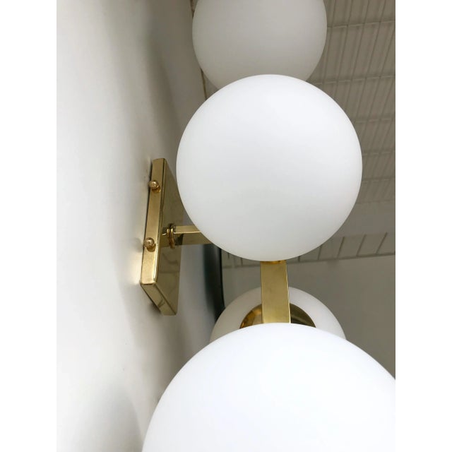 Contemporary Brass Opaline Glass Ball Sconces, Italy - a Pair For Sale - Image 6 of 11