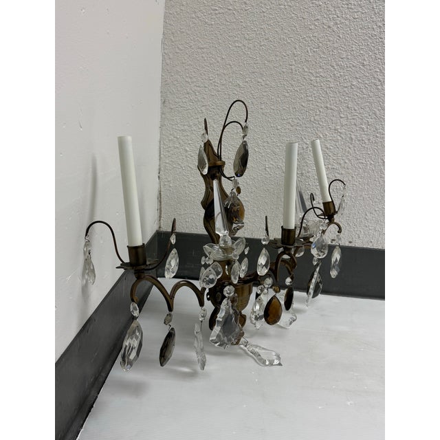 Hollywood Regency Hollywood Regency Crystal Prism Five Light Wall Sconce, Vintage For Sale - Image 3 of 12