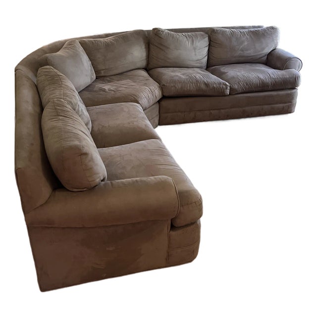 Attributed to Ethan Allen Suede Grey Sofa For Sale