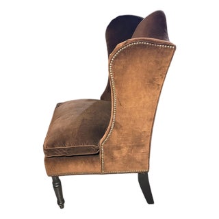 Drexel Heritage "Jaime R" Velvet Wingback Slipper Chair With Goose Feather Cushion For Sale