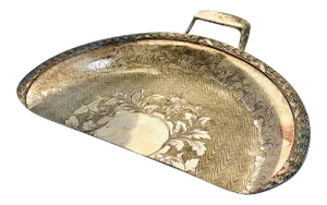 Circa 1900 Antique Silver-Plate Serving, Butler's Tray, Crumb Tray Semi-Circular Shape With Ornate Engraved Pattern