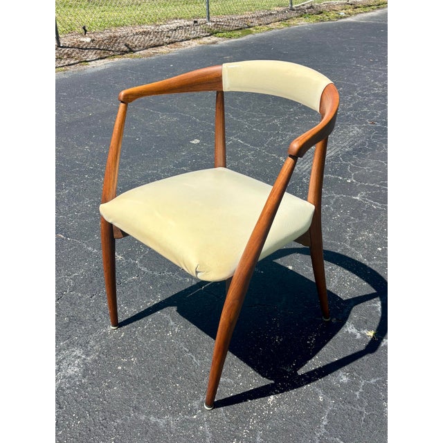 White Vintage Mid-Century Modern Walnut Armchair Attributed to Laurence Peabody For Sale - Image 8 of 10