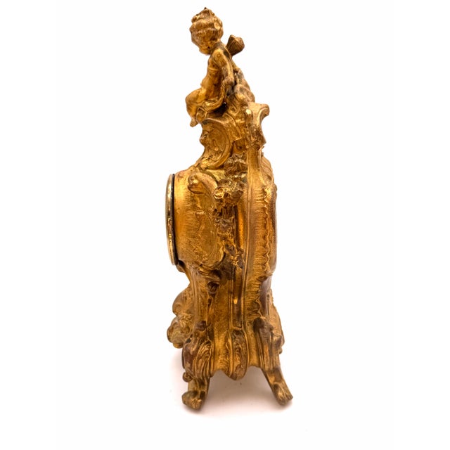Rococo Late 19th Century Antique French Louis XV Style Gilt Boudoir Clock by Jennings Brothers - Model 697 For Sale - Image 3 of 10