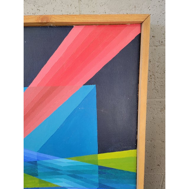 1970s Geometric Abstract Painting on Canvas With Prism and Optical Effects For Sale - Image 5 of 9