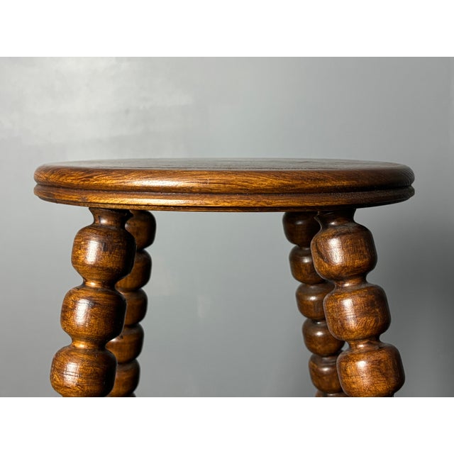 Mid-Century Brutalist Turned Wood Stool in the style of Charles Dudouyt, 1950s For Sale - Image 13 of 18