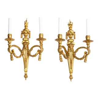 19th Century French Louis XVI Style Two-Light Wall Sconces Candelabra - a Pair For Sale