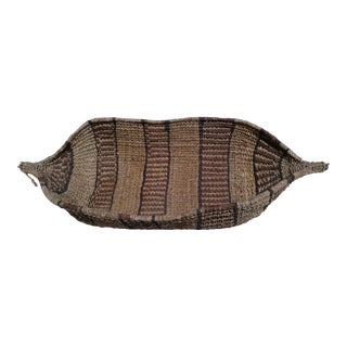 1970s Native Ethiopian Bread Fruit Basket, Hand-Woven in Shades of Blacks+ Browns+ Beiges; Boat Shaped For Sale