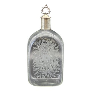 Late 19th Century Engraved Glass Liqueur Bottle with 800 Silver Stopper, Venice For Sale