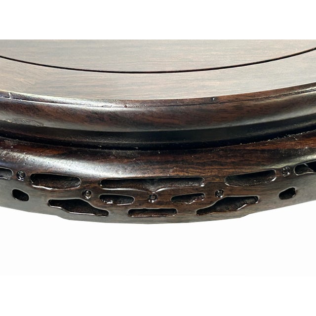 2020s 11.75" Oriental Motif Brown Wood Round Table Top Display Stand Riser For Sale - Image 5 of 5