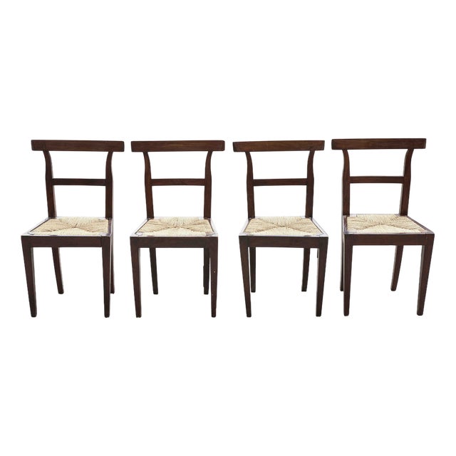 Mid-19th Century Walnut Chairs with Straw Seats For Sale