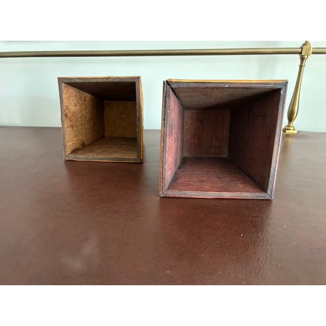 Hollywood Regency Vintage Stacked Bamboo Reed Tapered Square Cachepots — A Pair For Sale - Image 3 of 7