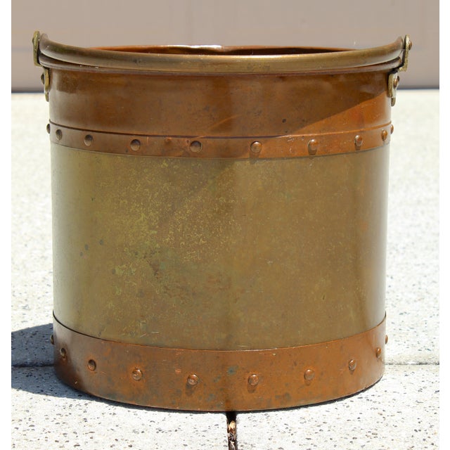 1900 - 1909 Antique English Copper & Brass Coal Bucket c.1890–1920 | Victorian Arts & Crafts Fireplace Log Holder, Rustic Planter, Decorative Storage For Sale - Image 5 of 14