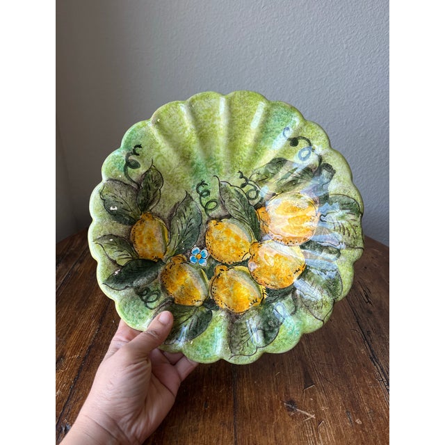 Ceramic Late 20th Century Dipinto Positano Italy Terracotta Tripod Footed Scalloped Edge Bowl Platter 11” For Sale - Image 7 of 10