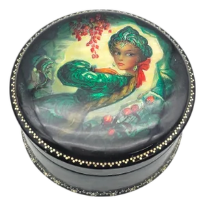 Hand-Painted Russian Lacquer Portrait Box by S. Sorkin, 1996, 3.125"