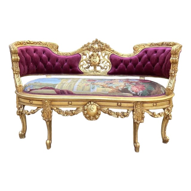 1950s French Louis XVI Burgundy Velvet Settee Sofa For Sale