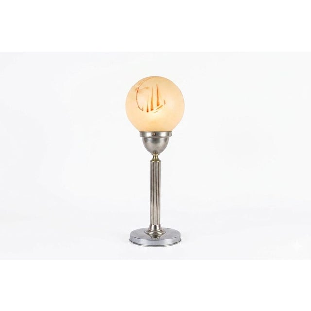 Vintage Art Deco Machine Age Table Lamp with Frosted Glass Globe, 1920s For Sale - Image 16 of 16