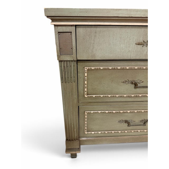 Vintage Neoclassical Sage Green Triple Dresser Credenza by White Fine Furniture Co. For Sale - Image 11 of 12