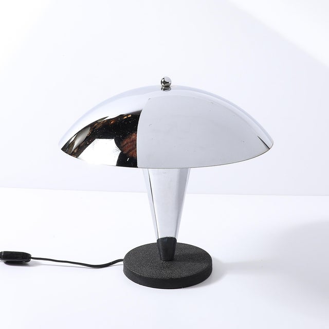 Early 20th Century Art Deco Style Machine Age Dome Form Polished Chrome & Black Enamel Table Lamp For Sale - Image 5 of 12