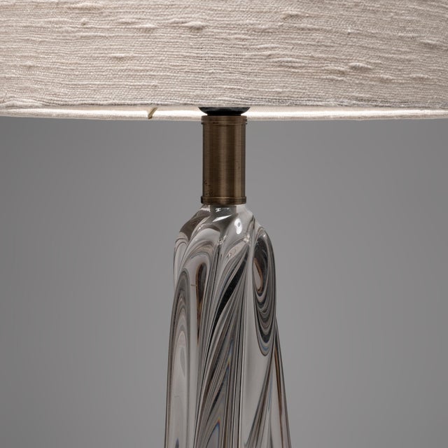 Large French Crystal Table Lamp with Sculptural Base and Silk Shade, 1960s For Sale - Image 4 of 7